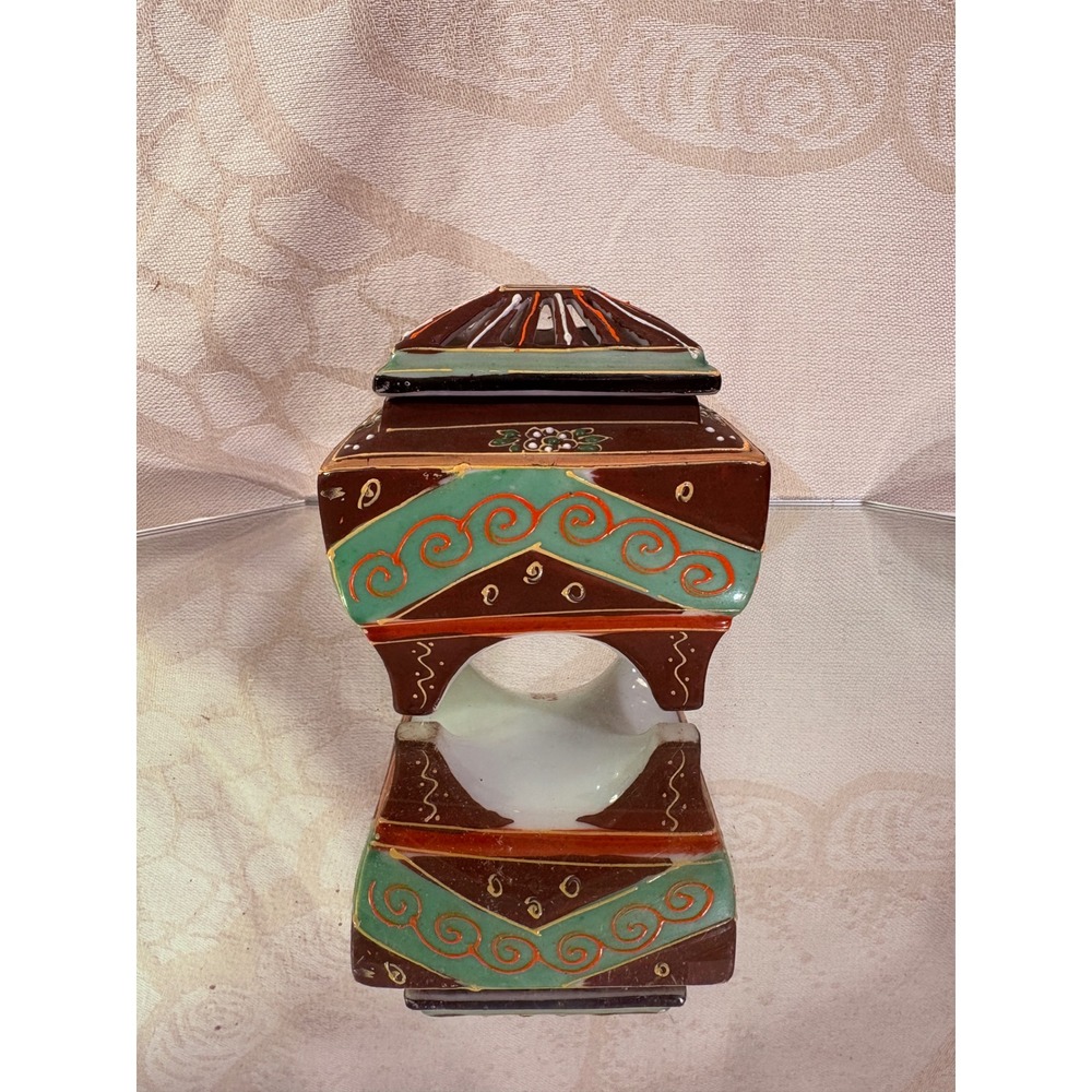 Vintage Japanese Moriage Porcelain Incense Burner Footed Koro Vented Lid Japan
